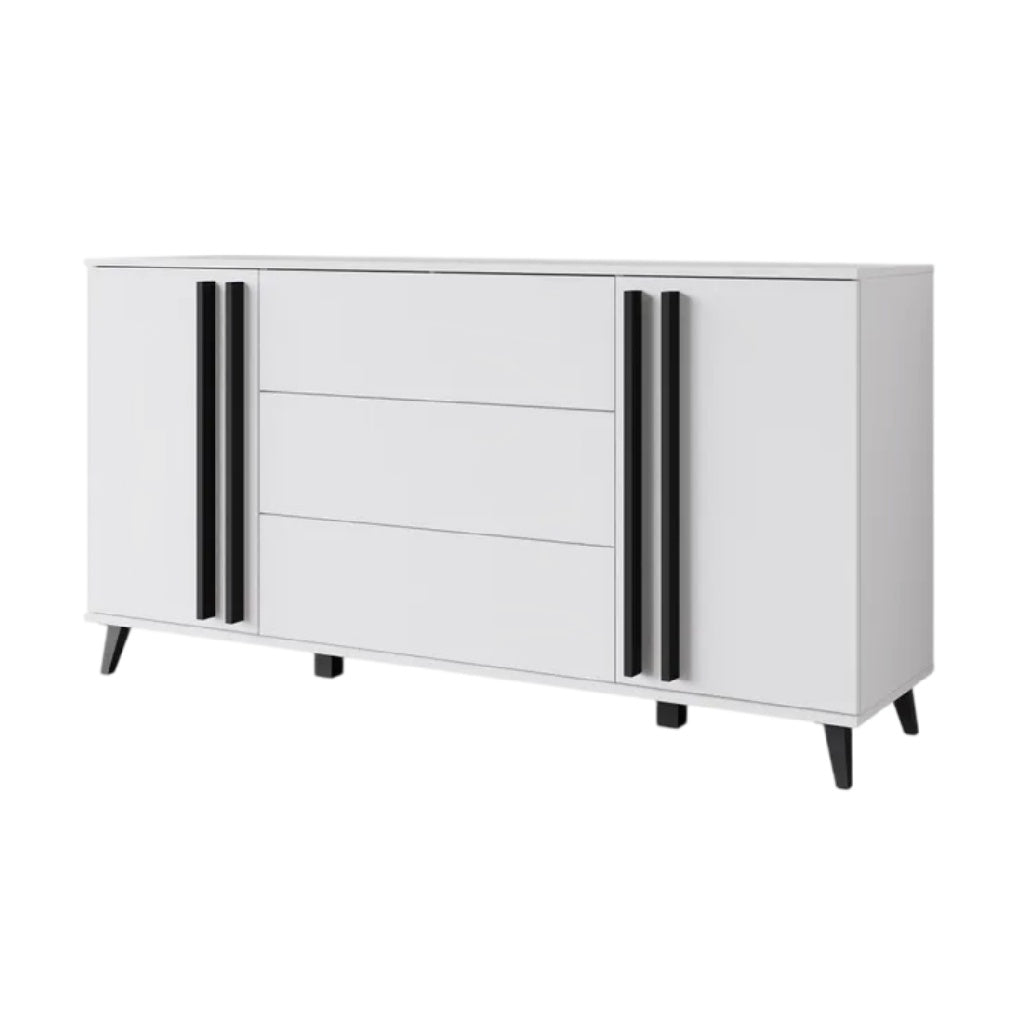 **Meuble de rangement moderne avec façade blanche et poignées noires**