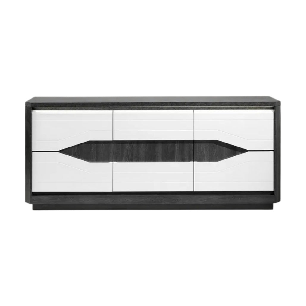 **Meuble de rangement moderne en bois avec finitions blanches et noires**