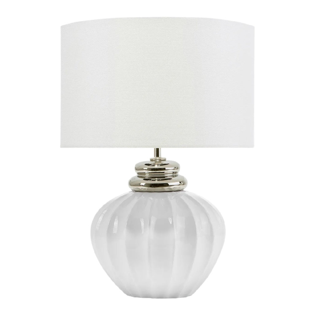 **Lampe de table en céramique blanche avec abat-jour en tissu**