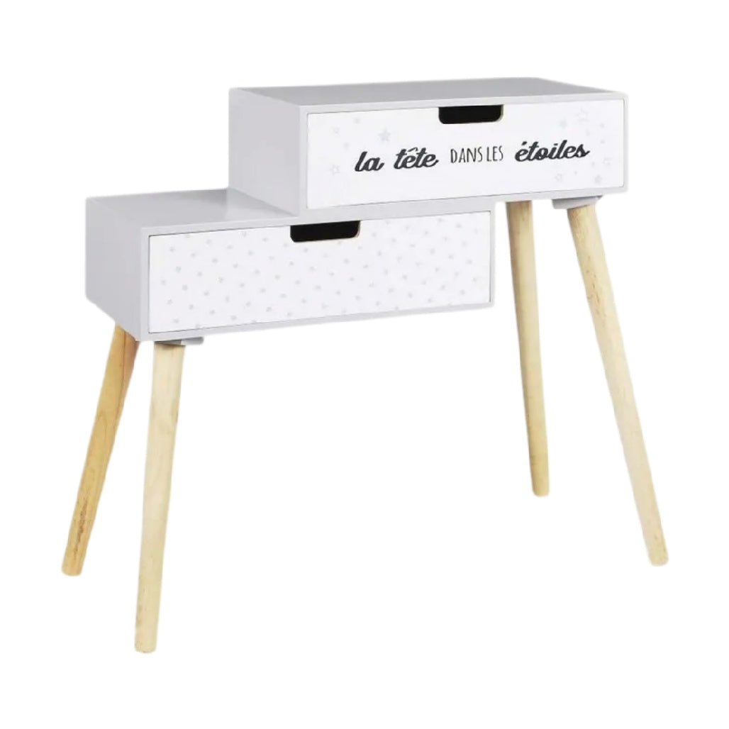 **Table de chevet moderne avec tiroirs et pieds en bois**